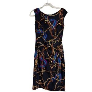 Lauren Ralph Lauren Equestrian Dress 4 Horse Bit & Bridle Preppy Midi Old Money